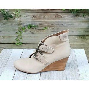 EMU Ankle Booties Wedge Double Buckles Straps Beige Leather Womens US 7